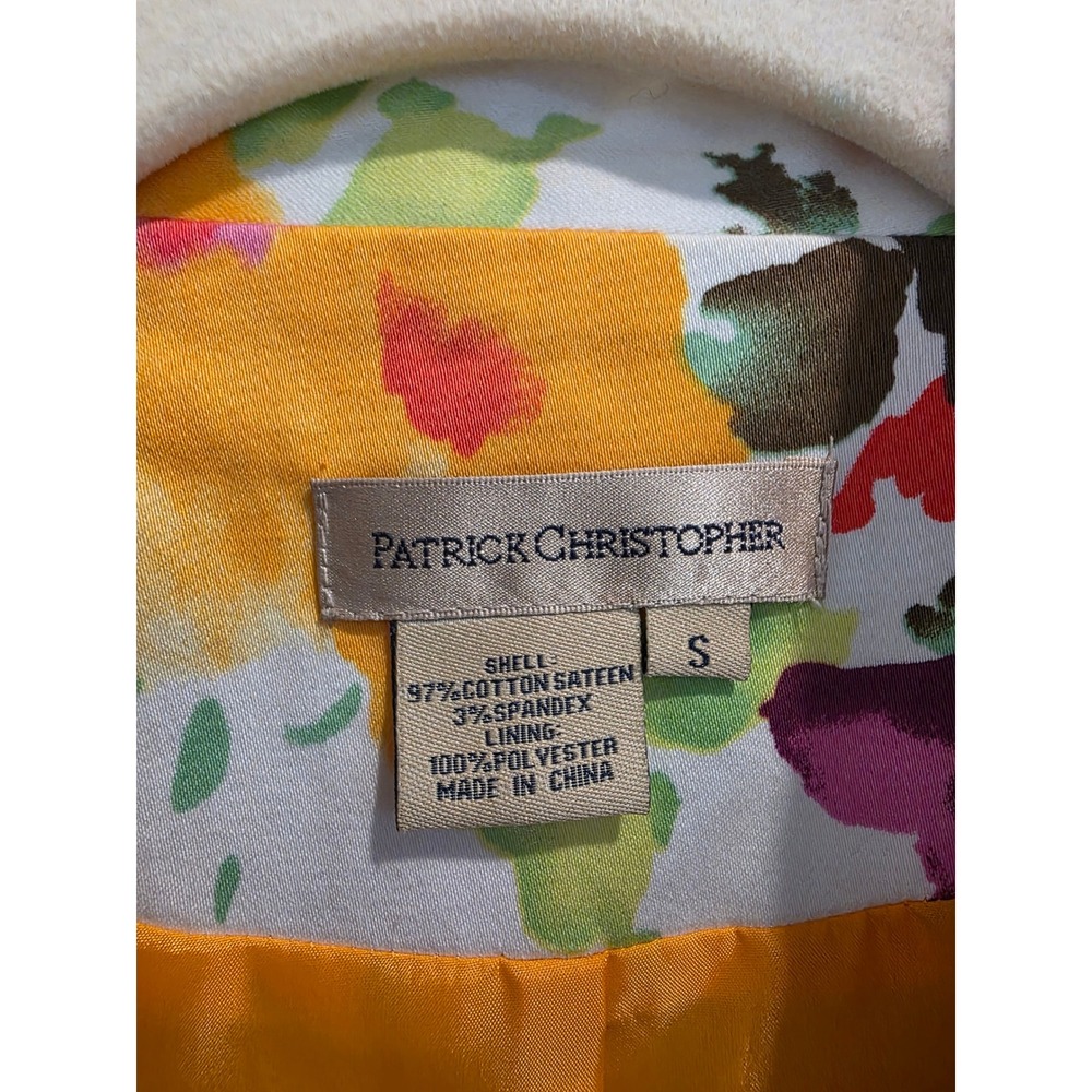 Women's sz S Patrick Christopher Floral Cotton Sateen Blazer White Yellow Pink - Picture 2 of 10